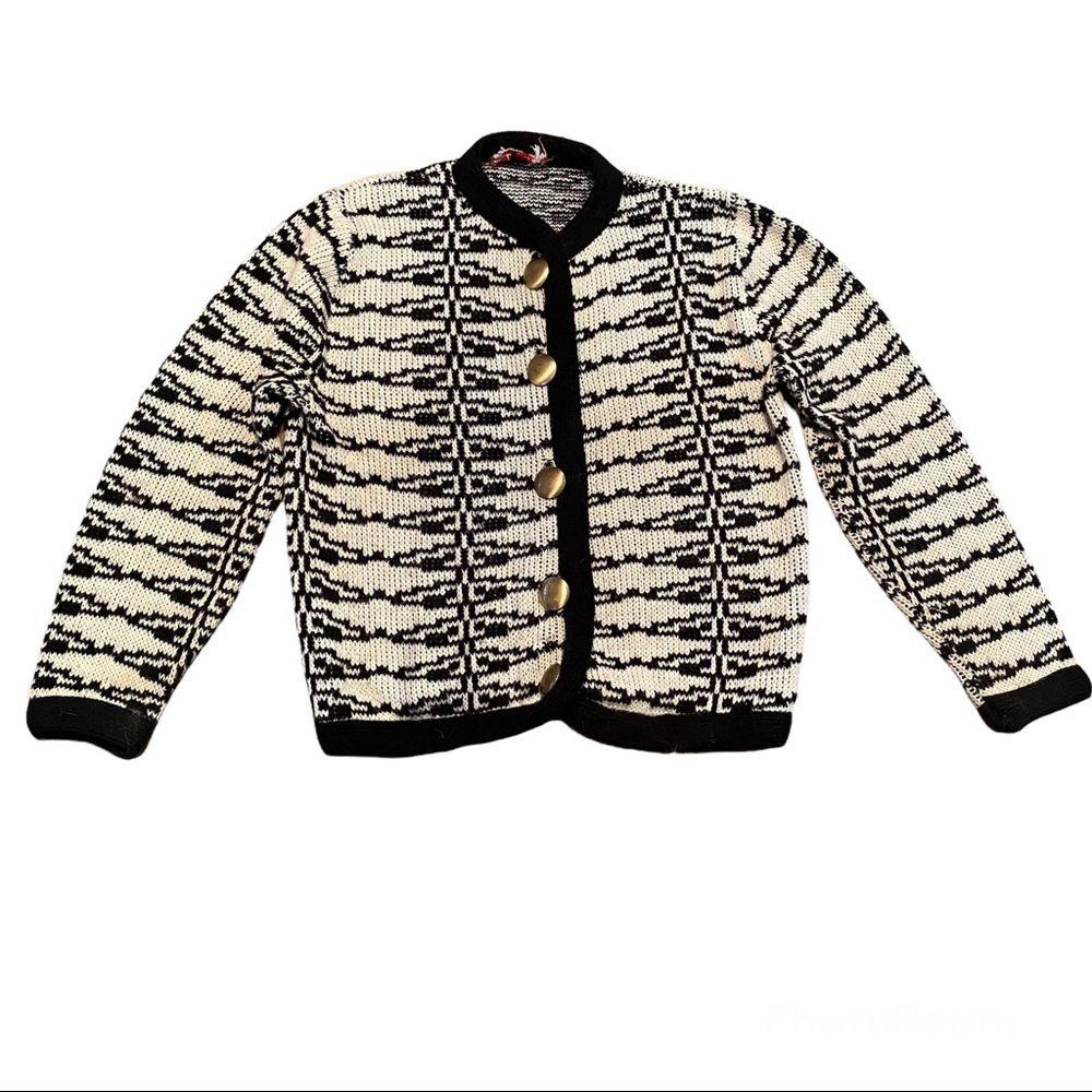 Vintage Geometric Print 1950s Cardigan with Oversized Buttons